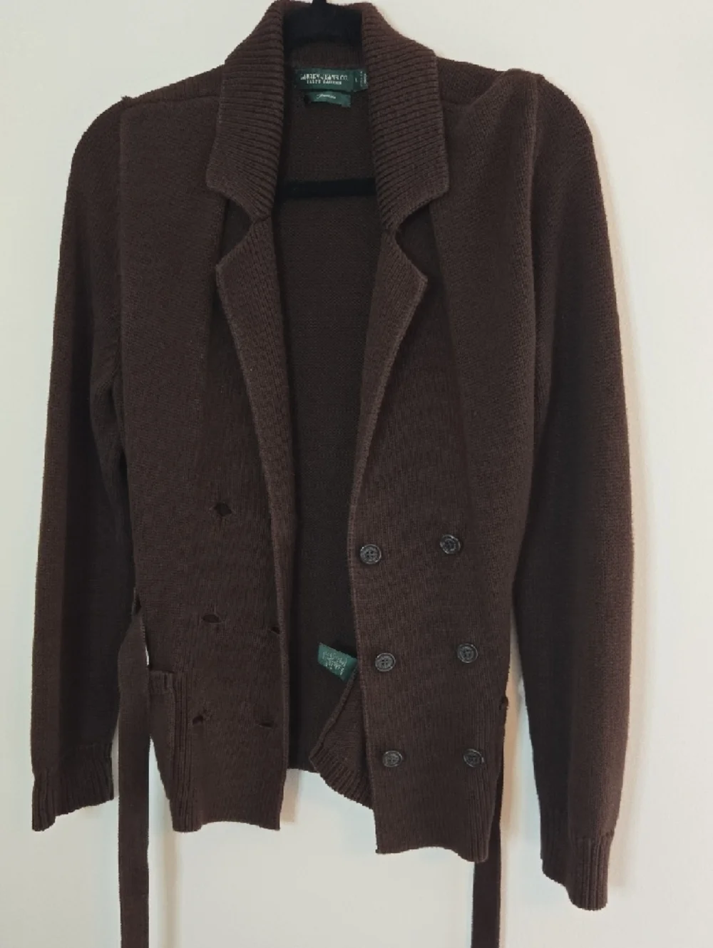 Ralph Lauren Dark Brown Double-Breasted Knit Sweater - Picture 8 of 8